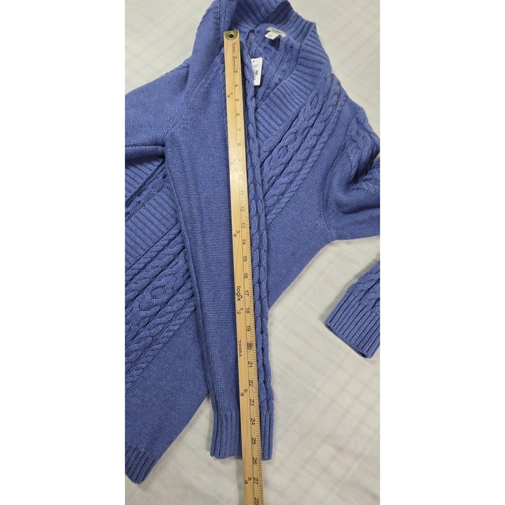 LL Bean Womens Double L Cable Knit Open Cardigan Sweater Long Blue Heather L NWT - Picture 7 of 12